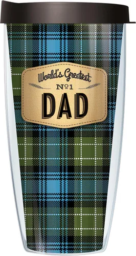 Miniatura 3 de Signature Tumblers World's Greatest No. 1 Gramps Wrap on Blue Flannel Taza de viaje de doble pared de 16 onzas con tapa negra Easy Sip