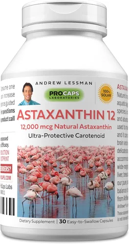 ANDREW LESSMAN Astaxantina 12 mg - 30 cápsulas blandas - 12000 mcg de astaxantina natural, potente carotenoide antioxidante. Protección para ojos,