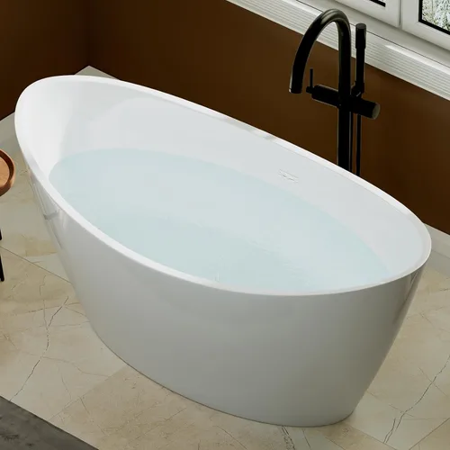Miniatura 8 de Empava Bañera independiente de 59 pulgadas, bañera acrílica profunda para baño pequeño, fondo plano antideslizante, spa en casa para aliviar
