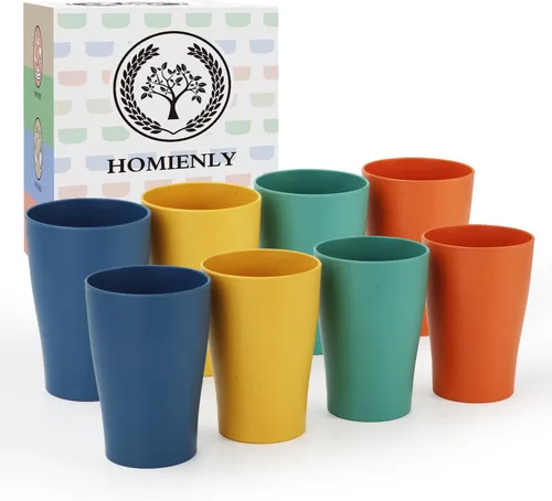Homienly Juego de vasos apilables con popote de trigo inastillable, vasos de cocina irrompibles para niños y adultos, reutilizables, aptos para 8
