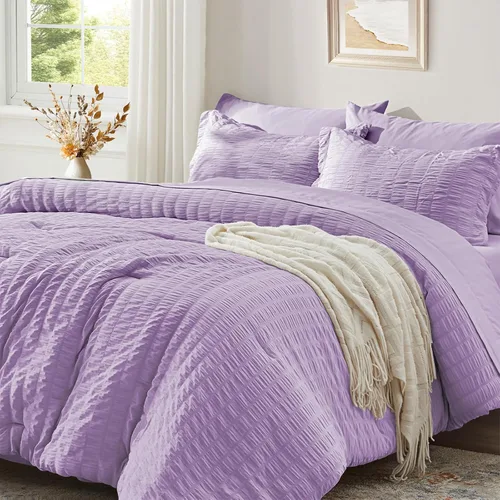Miniatura 21 de Zzlpp Juego de edredón King de 7 piezas, ropa de cama de seersucker naranja quemado en una bolsa con sábanas, juegos de ropa de cama ligeros con 1