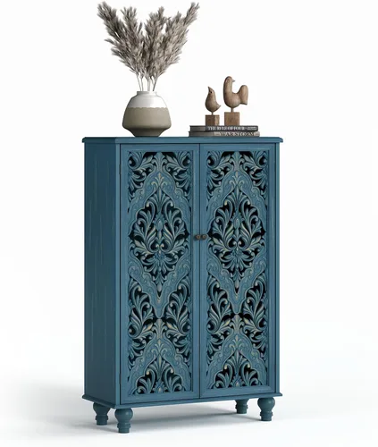 Miniatura 7 de Jiansu furni, Armario buffet de 63 pulgadas con puertas de vidrio arqueadas, moderna credenza de cocina negra con almacenamiento, mesa de consola