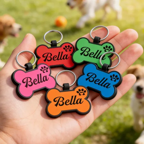 Miniatura 4 de Etiquetas para perros personalizadas para mascotas, etiqueta de silicona para perro, etiquetas de nombre para perro, etiquetas de perro Rosa