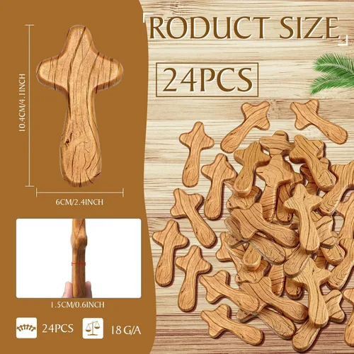 Miniatura 2 de 24 cruces de madera a granel, bolsillo de oración de mano, cruz de pino, pascua, cruz, Jesús, aferrado, regalo religioso y cristiano para la primera