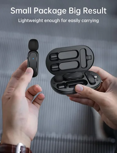 Miniatura 5 de Micrófono inalámbrico Lavalier para iPhone iPad con estuche de carga 7H Clip en el micrófono de solapa inalámbrico, paquete de 2 micrófonos