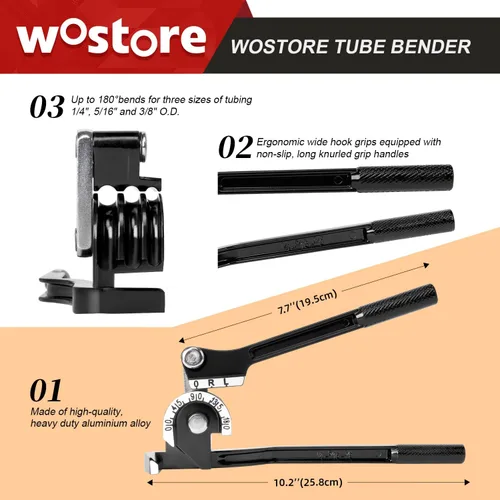 Miniatura 3 de Dobladora de Tubos de 180 Grados Wostore para Cobre, Aluminio, Acero Inoxidable Delgado de 1/4, 5/16 y 3/8 Pulgadas en Negro