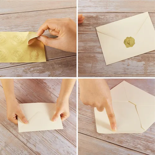 Miniatura 3 de Paquete de 50 sobres A6 color crema con tarjetas de cartulina gruesa plegada de 4 x 6 pulgadas y calcomanías doradas para tarjetas de felicitación