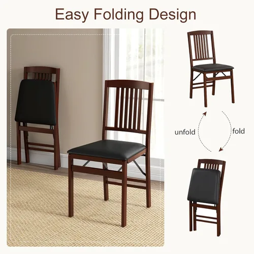Miniatura 4 de POWERSTONE Juego de 2 sillas de comedor plegables que ahorran espacio, sillas de cocina plegables con asiento acolchado, respaldo de rejillas, marco