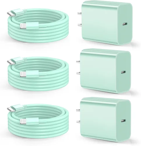 Dayaoncy Paquete de 3 cables verdes de 3 metros USB C a Lightning de carga rápida compatible con iPhone 14/13/12/12 Pro Max/11 Verde
