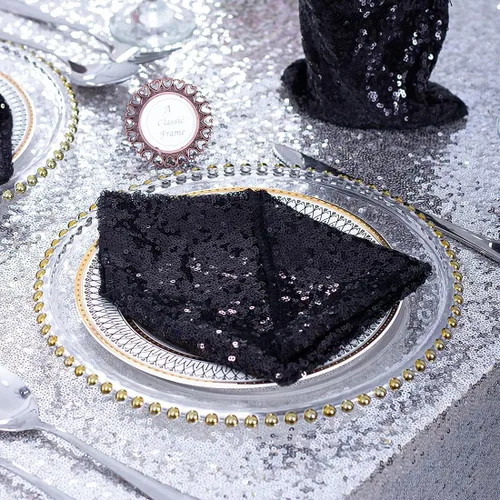 Miniatura 5 de Eternal Beauty Servilletas de tela de lentejuelas negras de 12 x 12 pulgadas, paquete de 12 para fiestas, bodas, cenas de cumpleaños