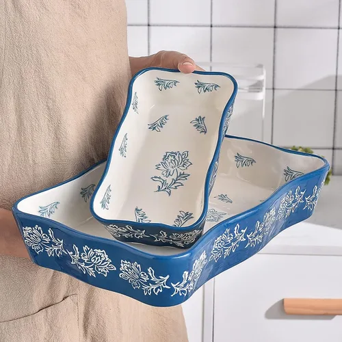Miniatura 2 de Cacerola para horno Sartén para lasaña 2 piezas Plato para hornear Plato de cazuela Platos para hornear para horno Juego de platos para hornear Azul
