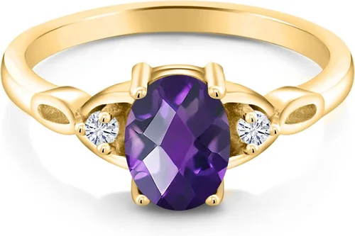 Miniatura 2 de Anillos de 3 piedras de plata chapada en oro amarillo de 18 quilates con amatista púrpura y moissanita blanca para mujer