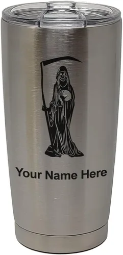 Miniatura 31 de LaserGram Vaso aislado al vacío de 20 onzas, Santa Muerte, grabado personalizado incluido (negro)