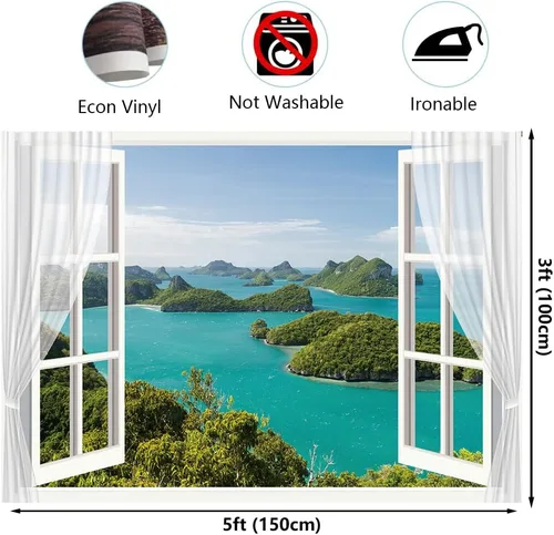 Miniatura 2 de Fondo de paisaje de ventana de 5 x 3 pies con vista al mar, paisaje natural, fondo de fotografía, decoración del hogar, accesorios para cabina