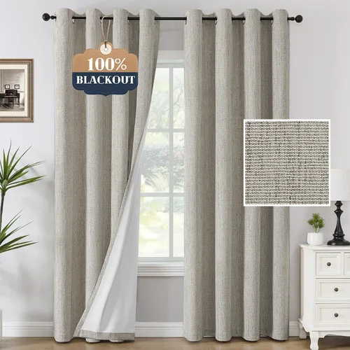 Miniatura 11 de H.VERSAILTEX Cortinas opacas de lino chenilla para dormitorio, térmicamente aisladas, cortinas texturizadas con aspecto de lino con revestimiento
