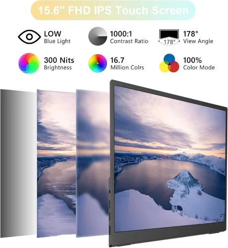 Miniatura 3 de IBW Monitor IPS FHD 1280P de 10.5 pulgadas, 500 liendres 2000:1, monitor portátil ultrafino USB-C HDMI HDR con soporte y doble altavoz, monitor