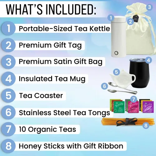 Miniatura 2 de Juego de regalo de té orgánico con hervidor portátil (25 piezas) cesta para amantes del té para mujeres u hombres Regalo de cumpleaños