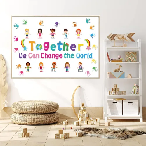 Miniatura 4 de Juntos Podemos Cambiar el Mundo - Juego de Tableros de Anuncios para el Aula, Decoraciones de Regreso a la Escuela, Tablero de Anuncios Manos