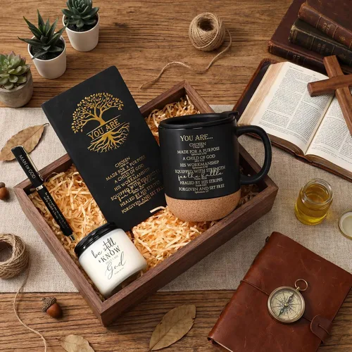 Miniatura 5 de Hushee 4 piezas de regalos cristianos para hombres, taza de café del hombre de Dios, diario de oración, vela perfumada, bolígrafo bíblico, regalos