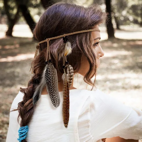 Miniatura 2 de XunYee Paquete de 3 pinzas para el pelo de plumas de Halloween, 1 diadema de plumas bohemias, extensión de pelo hippie con clip de peine
