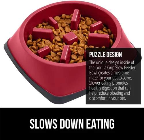 Miniatura 3 de GORILLA GRIP® Tazones patentados de alimentación lenta sin BPA, juguete interactivo para perros y gatos, enriquecimiento de entrenamiento Rojo