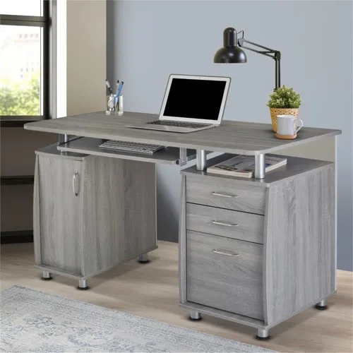 Miniatura 10 de Pemberly Row Escritorio para computadora de oficina en casa de 48 pulgadas de ancho en color gris con gabinete de almacenamiento de CPU y archivador