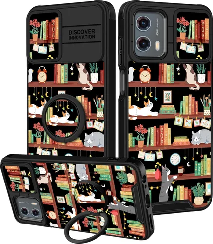 Miniatura 88 de Funermei Funda para Moto G Play 4G 2024 – Funda para teléfono para mujeres y niñas, diseño único de gato y libros, diseño único con funda