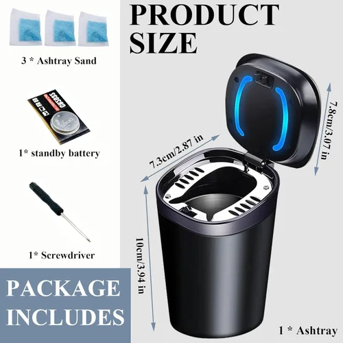 Miniatura 2 de Cenicero de automóvil con tapa a prueba de olores, cenicero sin humo, mini cubo de basura para automóvil, cenicero de acero inoxidable desmontable