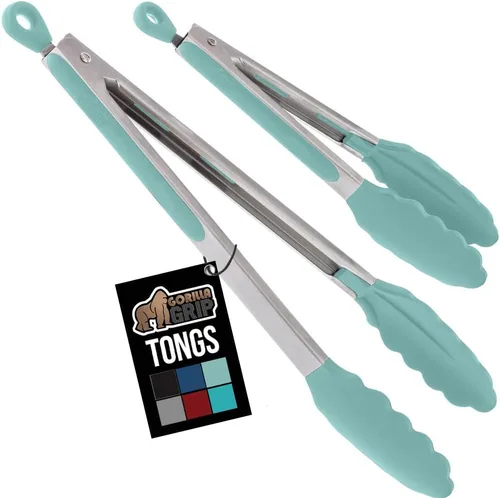 Miniatura 13 de GORILLA GRIP Pinzas de cocina de acero inoxidable resistentes al calor para cocinar, 9 + 12 pulgadas, juego de 2 pinzas para barbacoa, punta
