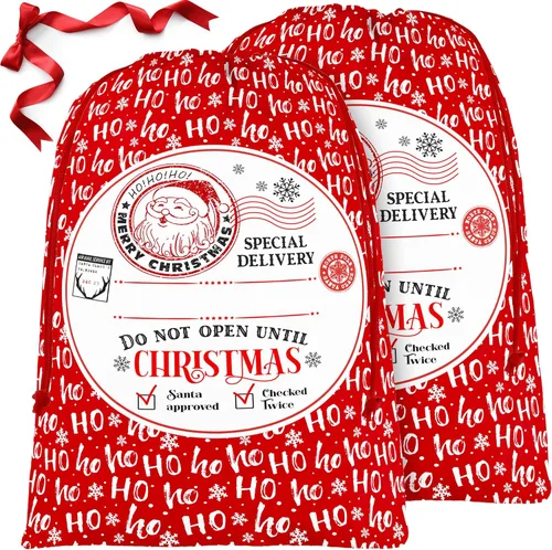 BeeGreen Bolsas de regalo de Navidad grandes rojas con cordón, paquete de 2 bolsas grandes de 27.6 x 42 pulgadas, bolsa de regalo gigante