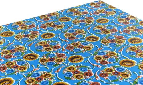 Alux Mantel de Hule Sweet Flower - Azul - Vinilo Plástico PVC - Mantel de Plástico (Círculo de 55 pulgadas)