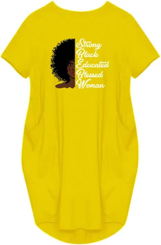 WbJetr Vestido de manga corta con bolsillo para mujer, tops tipo túnica Afro Brave Blessed