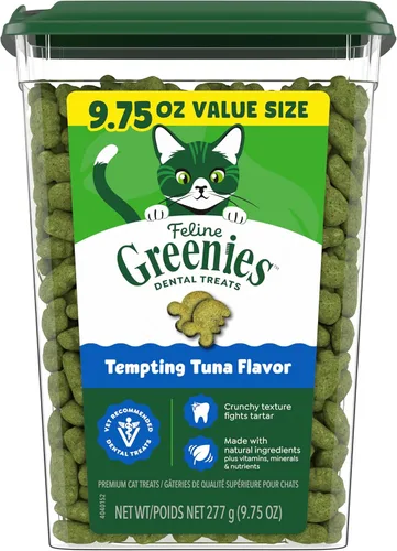 Greenies Golosinas dentales naturales para gatos adultos recomendadas por veterinarios felinos, tentador sabor a atún, tubo de 9.75 oz