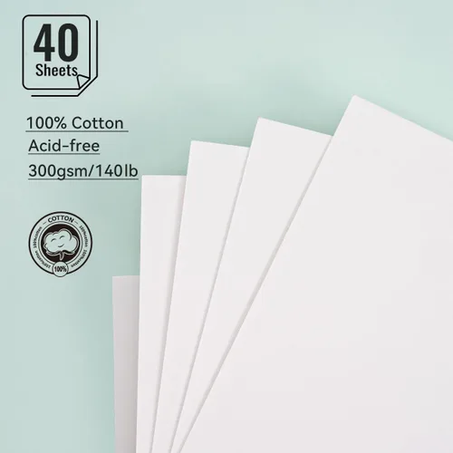 Miniatura 2 de LIGHTWISH Papel de acuarela a granel, 100% algodón prensado en caliente 300gsm/140lb, paquete de 2, total 40 hojas A5 con agujeros perforados, papel