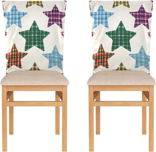 Miniatura 2 de Cartoon Checkered Plaid Star Beige Decorative Chair Cover for Dorm Desk Chair for Wedding Banquets Soft 19.7x23.6in Chair Slipcovers Covers