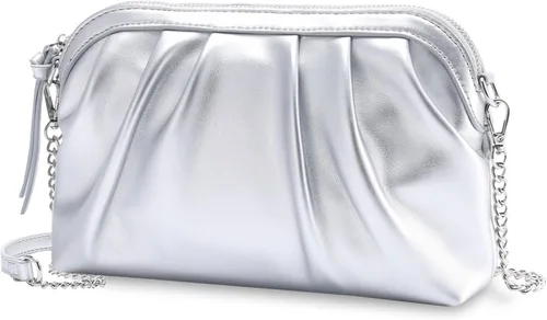 Miniatura 9 de VASCHY Bolso de mano para mujer, de cuero vegano fruncido, pequeño, formal, de noche, bolso cruzado al hombro, boda, fiesta