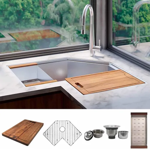 Miniatura 9 de Strictly Sinks Fregadero de Cocina Esquinero de 30 Pulgadas Bajo Encimera – Fregadero Mariposa Bajo Encimera de Acero Inoxidable Calibre 16
