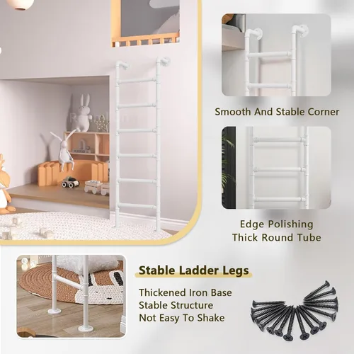 Miniatura 3 de Escalera blanca para litera para cama alta, escalera de hierro forjado para el ático, escalera de metal montada en la pared con kit para el hogar