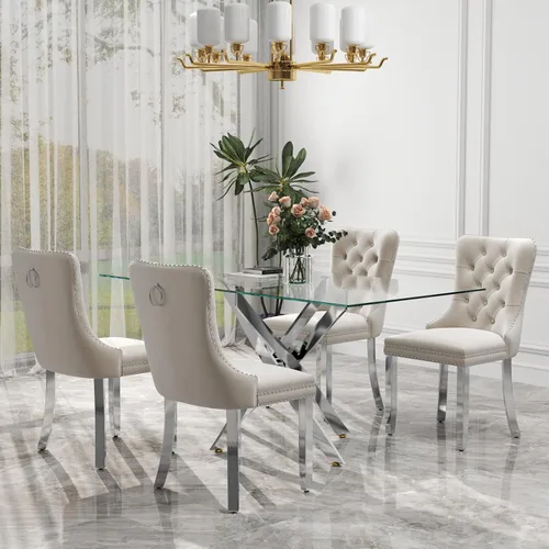 Miniatura 90 de Juego de comedor de 3 piezas con superficie de vidrio transparente, juego de comedor cuadrado minimalista moderno de 36'', juego de mesa de cocina