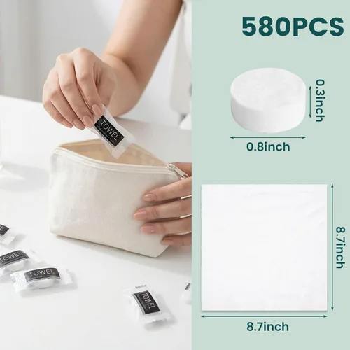 Miniatura 2 de MCPINKY 580 toallas comprimidas de algodón, toallas faciales desechables a granel para la cara, paños portátiles para viajes al aire libre, camping