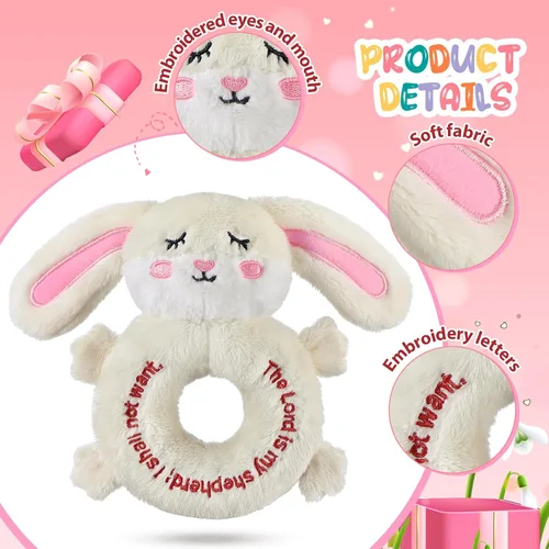 Miniatura 5 de Karenhi Peluche beige de conejito pequeño animal de peluche rezando bautismo de felpa suave para acurrucarse, juguete de Dios bordado, regalos
