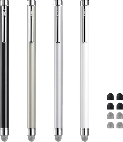 ChaoQ - Bolígrafos para pantallas táctiles, 4 lápices capacitivos de fibra de malla, con 4 puntas de malla reemplazables y 4 puntas de goma Champán