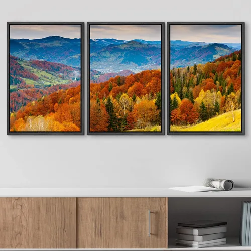 Miniatura 3 de wall26 Lienzo enmarcado para pared, juego de arte rojo, verde y amarillo, bosque de montaña otoñal, naturaleza, desierto, fotografía, realismo
