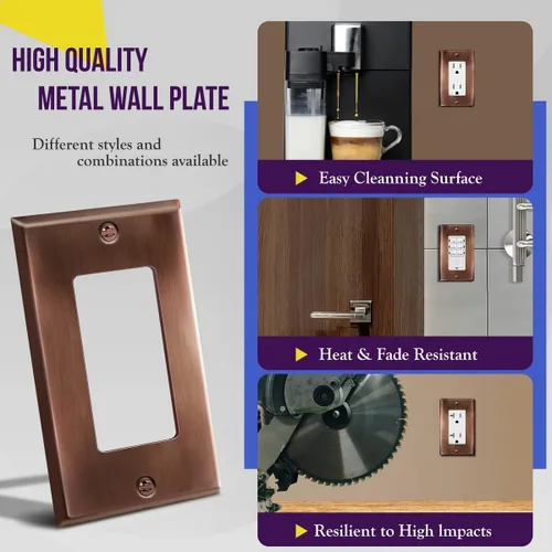Miniatura 4 de ENERLITES Placa decorativa de pared metálica para interruptor o tomacorriente, cubierta de tomacorriente de acero inoxidable, resistente a