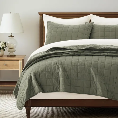 Miniatura 11 de EVERGRACEHOME Juego de Ropa de Cama Acolchado con Puntada de Caja de 100% Algodón Tamaño Queen 3 Piezas, Cobertor Lavado como Prenda Ligero Suave