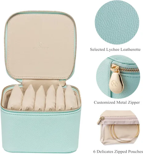 Miniatura 2 de Vlando Organizador pequeño de joyería de viaje, 6 pequeñas bolsas de mano con cremallera para joyas, collares, anillos, aretes, collares