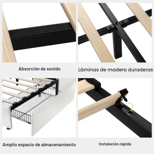 Miniatura 8 de Allewie - Base de cama con plataforma tapizada tamaño Queen, con 4 cajones de almacenamiento y cabecera, botón cosido en forma de diamante, base