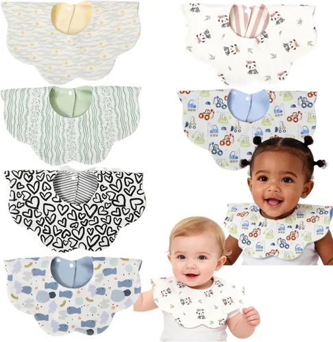 JUVA Paquete de 6 baberos de algodón orgánico, absorbentes y reversibles, baberos giratorios de 360° para niños y niñas de 0 a 24 meses