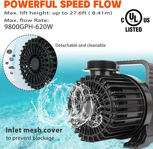 Miniatura 2 de WaterRebirth (9800GPH-620W, UL listado) Bomba sumergible de acuario de agua de estanque de alto flujo Aplicación de múltiples escenarios