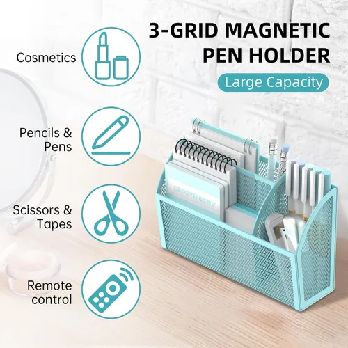 Miniatura 3 de DALTACK Soporte magnético para lápices, estante de malla de 3 rejillas para pizarra blanca, refrigerador y casillero, organizador para el hogar